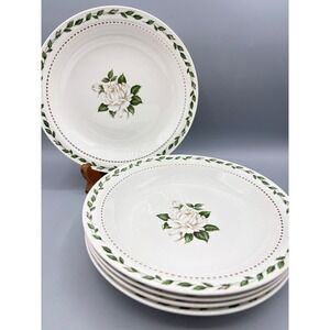 Vtg 4 Pc Hall China Cameo Rose Dinnerware Bowls 8" White Rose Floral Soup Pasta